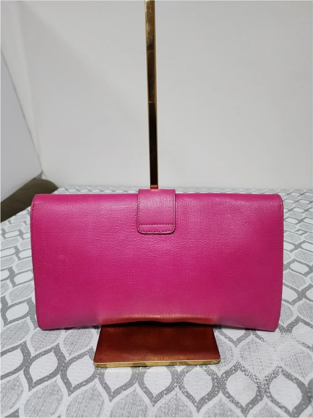 YVES SAINT LAURENT Calfskin Leather Ligne Y Clutch Bag Pink